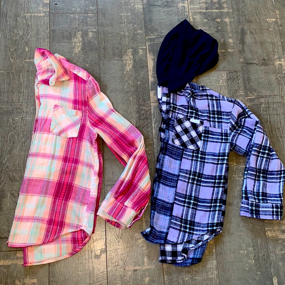 Two girl’s plaid flannel long sleeve shirts 14/16